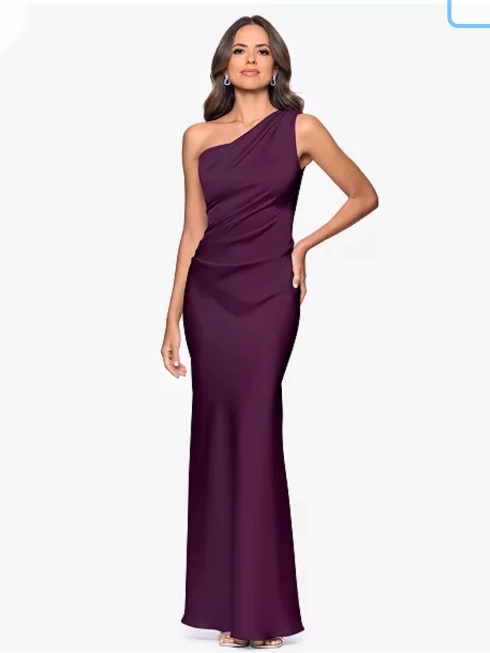 Worn Once: Petite 2P Betsy & Adam One Shoulder Formal Long Gown Dress Plum